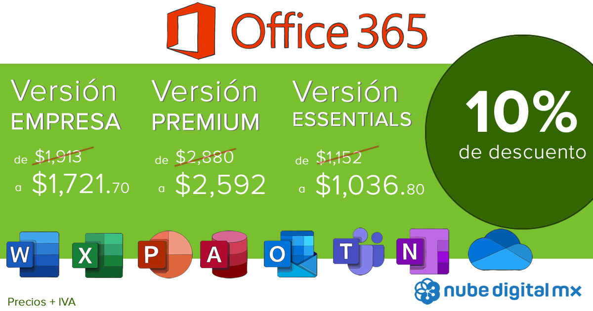 ¡10% de descuento en las 3 versiones de Office 365!